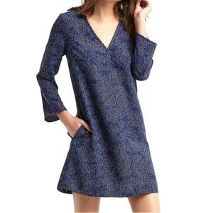 Gap Blue V Neck Print long Sleeve Swing Dress